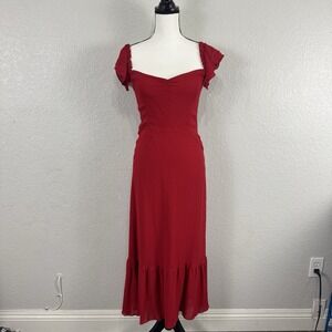 Reformations Dress Red Women 10 Butterfly Cherry Milkmaid Babydoll Maxi Romantic